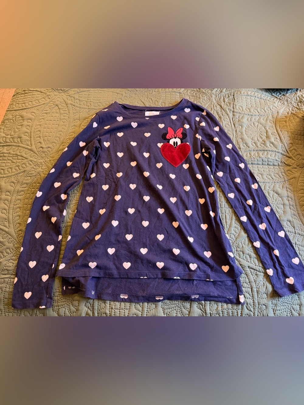 GAP Navy Long-Sleeve Heart Print Tee with Red Minnie Heart Patch
